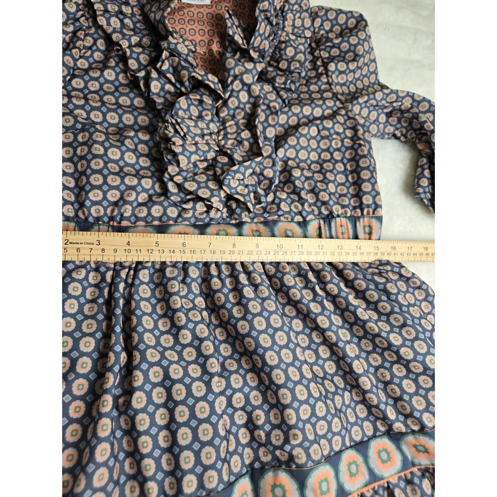 Gretchen Scott Ruffle Collar Tiered Maxi Dress‎ Blue Orange Geometric Floral S - Picture 11 of 12